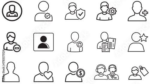 People And Profiles Black Vector Icons Sheet — Avatars, Teams And User Roles For HR, Community And Product Accounts