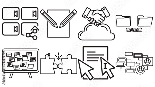 Digital Workspace Black Vector Icons Sheet — Cloud, Windows, Messages And Cursor Tools For Productive Web Apps