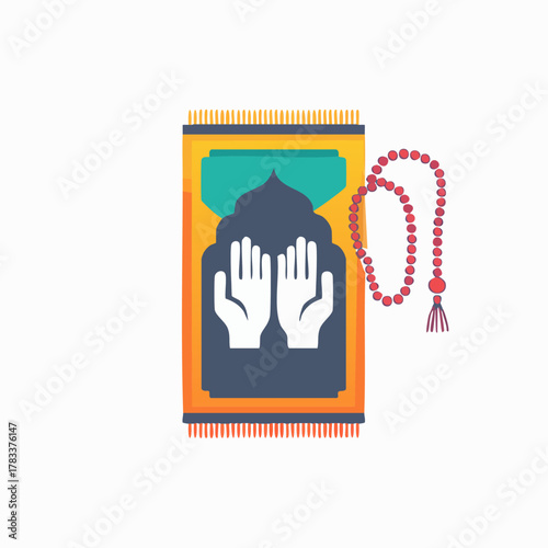 Islamic Prayer Rug and Prayer Beads Illustration.