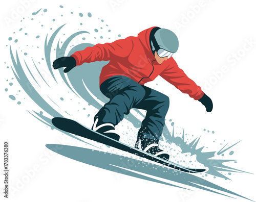 Snowboarder Carving Downhill A Vector Illustration of Winter Sports