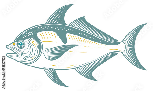 Stylized Fish Illustration With Teal And Yellow Accents