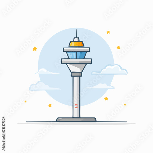 Modern Air Traffic Control Tower Illustration.