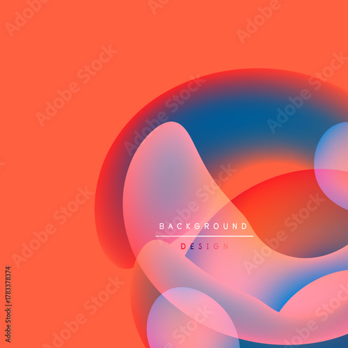 Abstract fluid shapes overlap, creating vibrant color gradients. Orange background complements blue, red, purple hues. Modern design element.