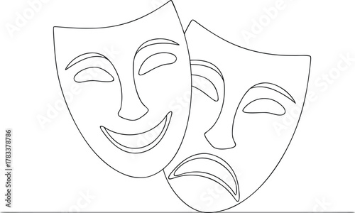Comedy and Tragedy Masks Outline theater drama