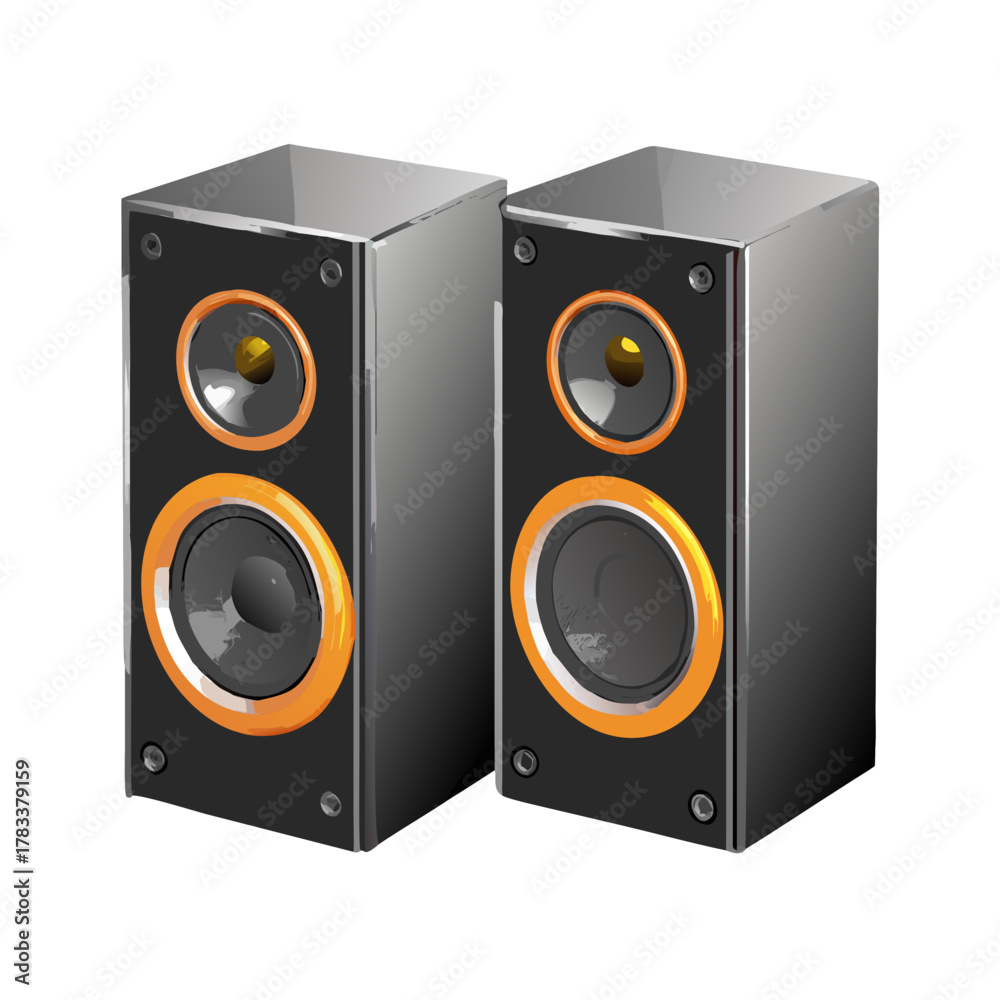 Fototapeta premium Realistic Stereo Speakers Pair Vector Illustration with Orange Accents