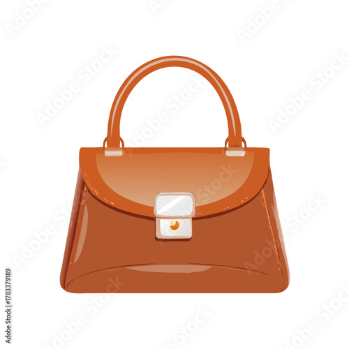 Classic Brown Leather Handbag with Handle and Clasp Vector Isolated