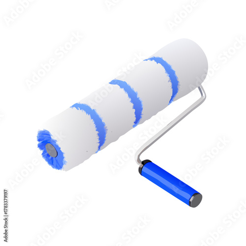 Realistic Paint Roller Tool with Blue Handle and Cover Vector Illustration