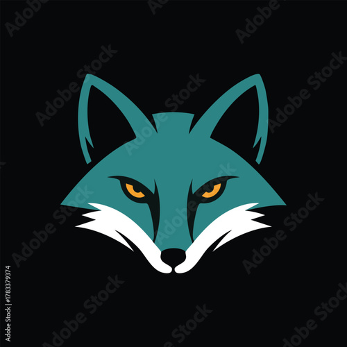 Intense Teal Fox Head Mascot Logo with Orange Eyes