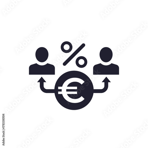 peer-to-peer loan icon with euro, p2p direct lending