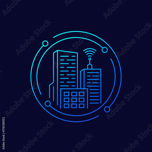 Smart city icon, linear design