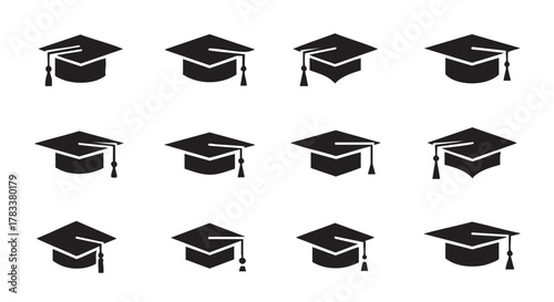 Graduation caps pattern on a white background for academic achievement