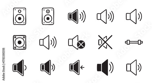 Hand drawn speaker icon set vector illustration on white background