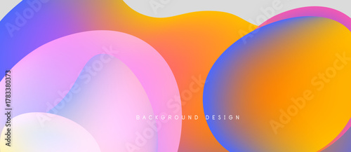 Abstract fluid shapes blend vibrant colors. Gradient transitions create modern background design. Soft curves, smooth textures dominate composition.