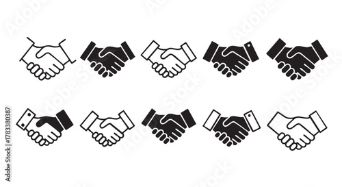 Handshake icons symbolizing business deal partnership and cooperation in vector format