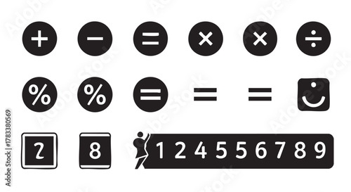 Mathematical symbols with plus minus percentage equals and climbing figure