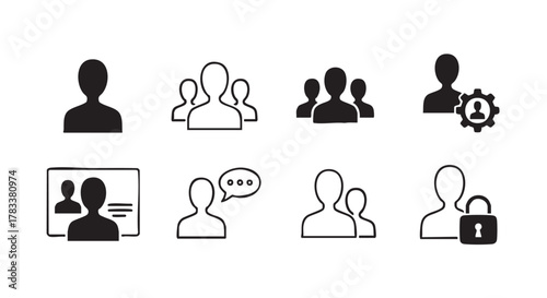 People icons set of silhouettes and outlines representing communication