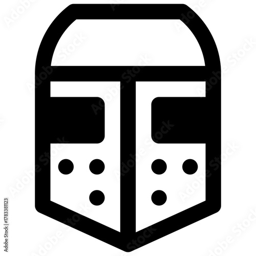Great helm. Outlined stroke vector icon with black-filled details.
