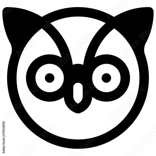 Owl. Outlined stroke vector icon with black-filled details.