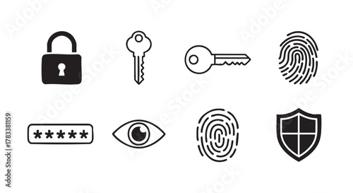 Security icons representing a lock key password and privacy concept