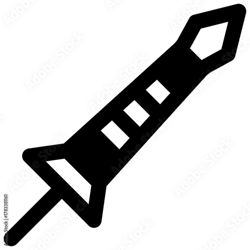 Lance. Outlined stroke vector icon with black-filled details.