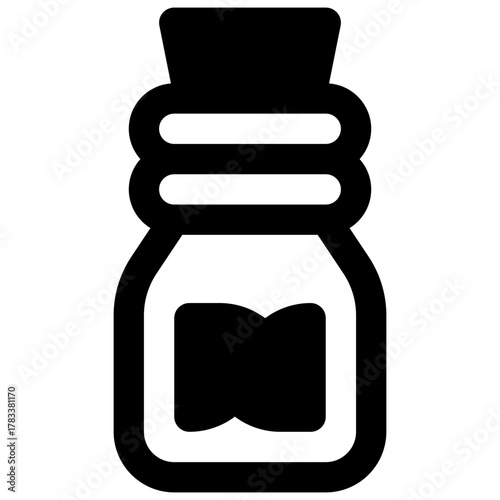 Potion. Outlined stroke vector icon with black-filled details.