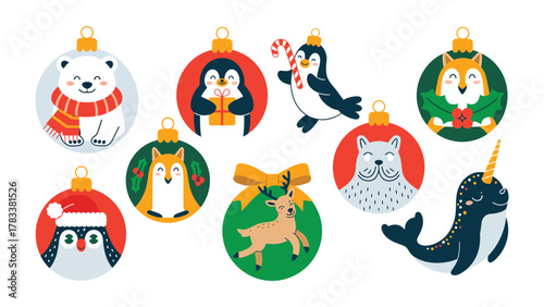 Festive Ornaments: A charming array of whimsical ornaments, each showcasing a unique creature in cheerful attire, perfect for spreading holiday cheer and capturing the spirit of winter.