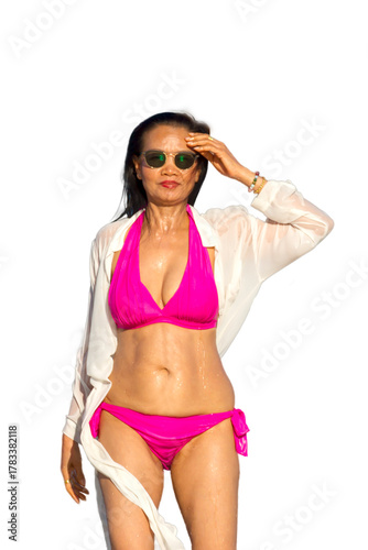 Woman  pretty on isolated with pink bikini