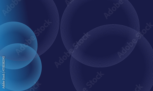 Abstract blue geometric lines glowing on dark blue background. Modern shiny blue circle lines pattern.