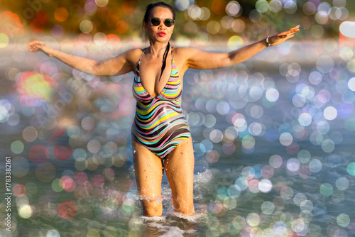 Woman big body show sexy and bokeh