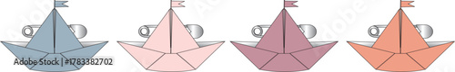 A colorful fleet of origami paper boats setting sail on a conceptual journey of teamwork and adventure