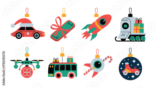 Holiday ornaments collection: A cheerful and diverse array of holiday ornaments, each depicting a unique festive design. Perfect for evoking the joy and wonder of the holiday season.