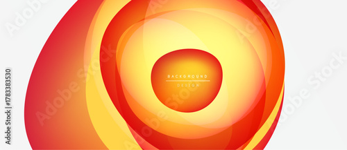 Abstract design features layered orange, yellow shapes. Center displays text background design. Modern, vibrant visual composition.