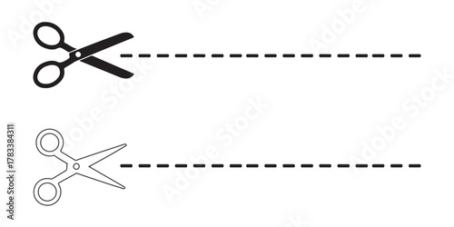 Scissor, trim line icon. paper cut sign. Scissors cutting dotted lines isolated on white background