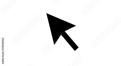 Black mouse cursor pointing upwards and to the left on a plain white background, representing digital interaction and computer navigation.