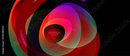 Abstract colorful design. Overlapping layers create dynamic visual effect. Gradient shades blend smoothly, forming modern backdrop.