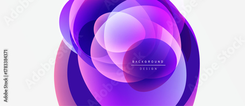 Abstract floral design. Overlapping translucent circles create vibrant purple, pink hues. Modern background element for projects.