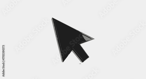 A sleek black computer mouse cursor pointing upwards and to the left on a plain white background, representing digital interaction.
