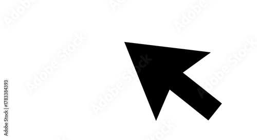 A black computer mouse cursor arrow pointing diagonally upwards and to the left on a white background.