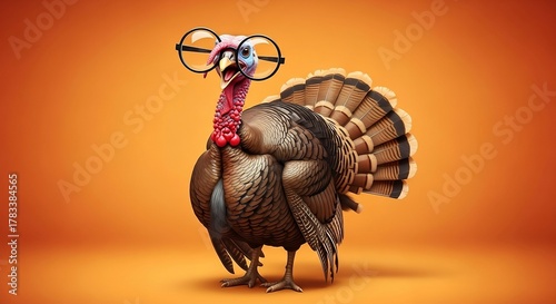 Whimsical turkey with glasses dons a quirky, intelligent look for playful holiday themes