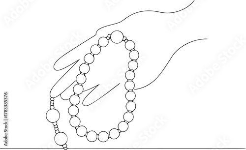 Hand holding prayer beads or rosary vector