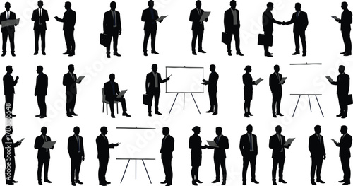 Business silhouettes, corporate professionals, teamwork, office interaction, handshake, presentation, communication, leadership, meeting, strategy, formal attire, workplace, collaboration, success