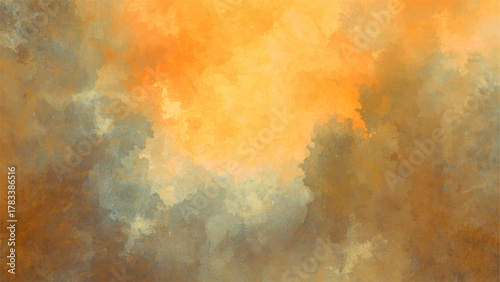 Abstract Orange and Blue Cloudy Texture with Warm Orange, Amber, and Cool Blue Tones. Fluid, Atmospheric Design with Dreamlike, Painterly Effect Reminiscent of Sky, Smoke, or Watercolor