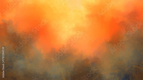Abstract Orange and Blue Cloudy Texture with Warm Orange, Amber, and Cool Blue Tones. Fluid, Atmospheric Design with Dreamlike, Painterly Effect Reminiscent of Sky, Smoke, or Watercolor