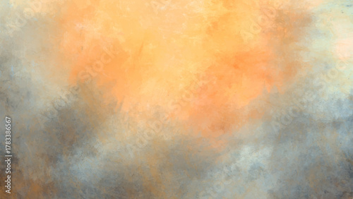 Abstract Orange and Blue Cloudy Texture with Warm Orange, Amber, and Cool Blue Tones. Fluid, Atmospheric Design with Dreamlike, Painterly Effect Reminiscent of Sky, Smoke, or Watercolor