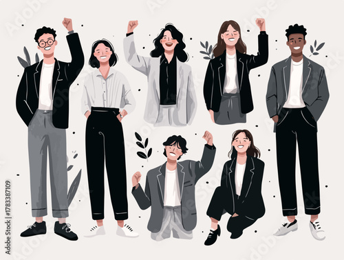 다양한 인종과 성별의 사람들이 함께 모여 긍정적인 에너지를 발산하는 모습