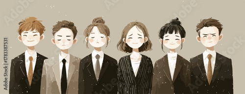 현대 직장인들의 다양성과 전문성을 강조하며, 팀워크와 협력을 상징하는 비즈니스 인물들의 벡터 일러스트레이션입니다.