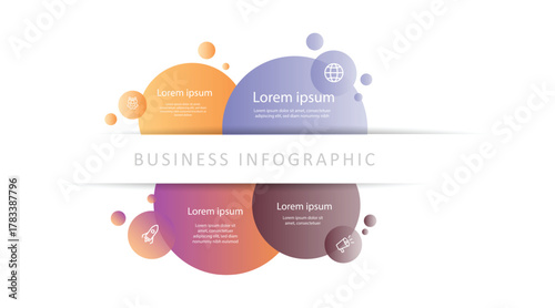Modern design template infographic with 4 step process and with bubble circles concept can be used for workflow layout and web graphic design.