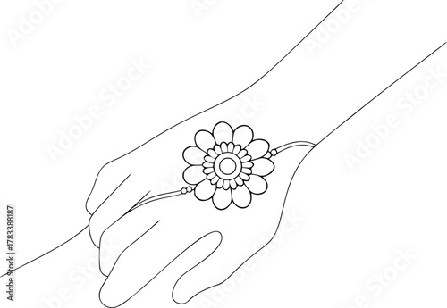 Line drawing of a hand wearing a flower bracelet jewelry