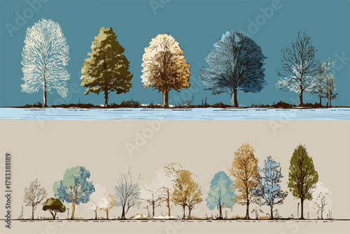 다양한 계절의 나무 일러스트 벡터 이미지 컬렉션