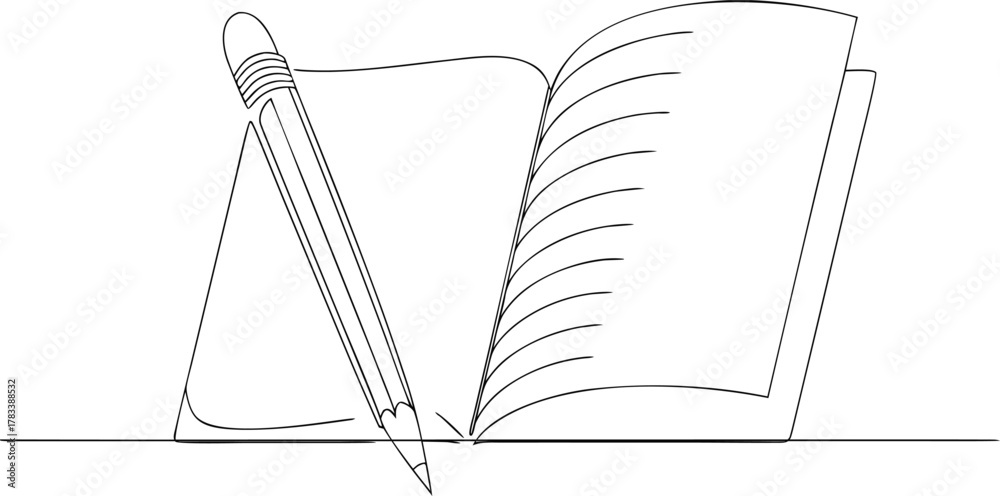 Obraz premium Open notebook and pencil drawing lines blank pages